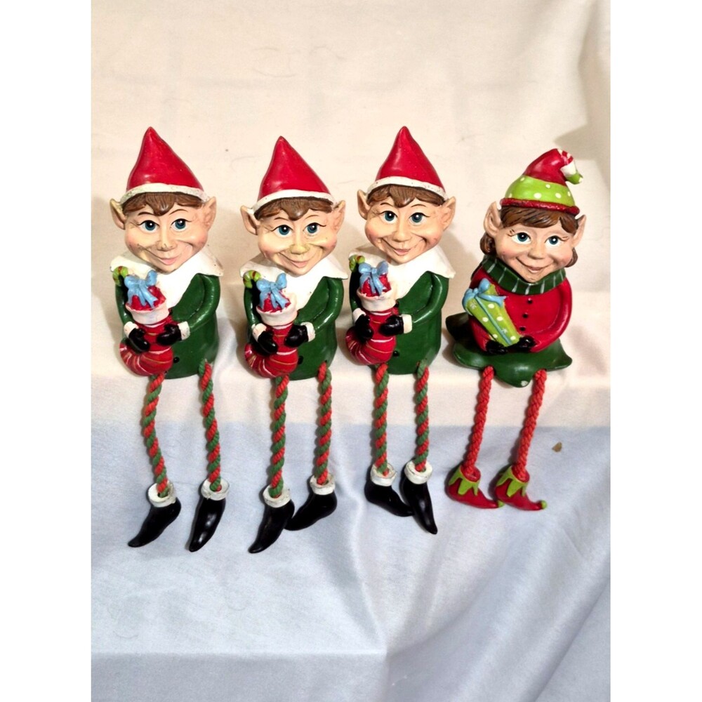 Vtg Resin Christmas Shelf Elf's Set of 4 (see last pic. has minor flaw)